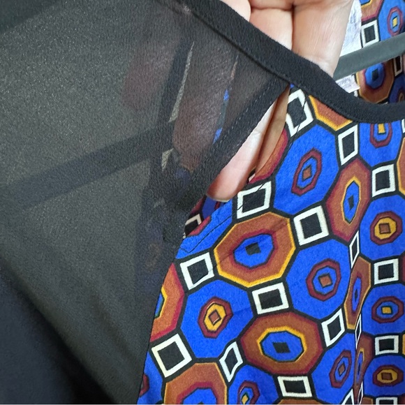 Romeo & Juliet Couture Sheer Sleeve Tunic Shift Dress Blue Brown - Picture 2 of 11